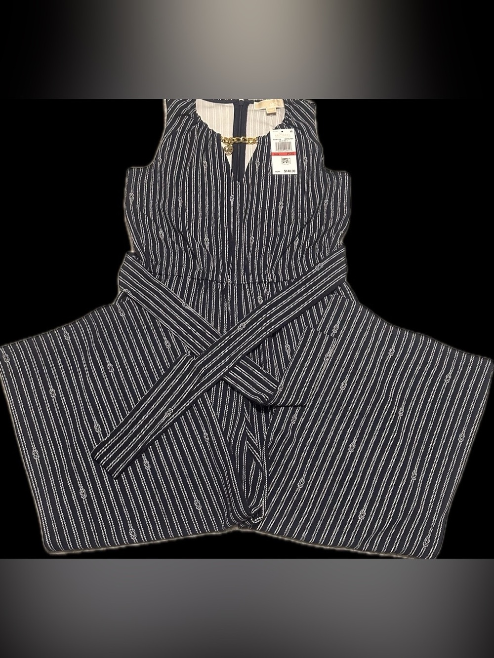 Michael Kors Striped Sleeveless Chain-trim jumpsuit
